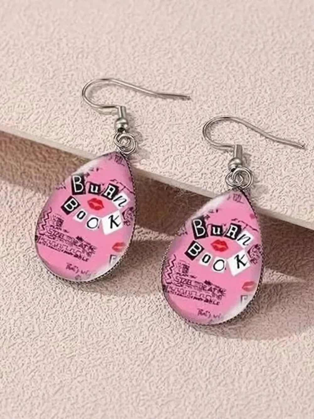 Silver BURN BOOK Mean Girls Dangle Earrings
